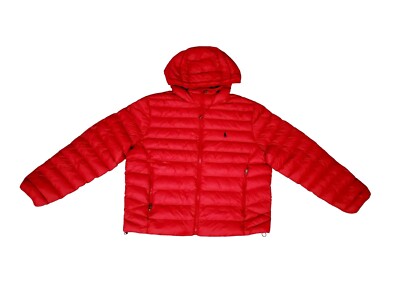 Polo RALPH LAUREN Mens 1XB BIG Red Packable Quilted Puffer Jacket Hooded Coat  