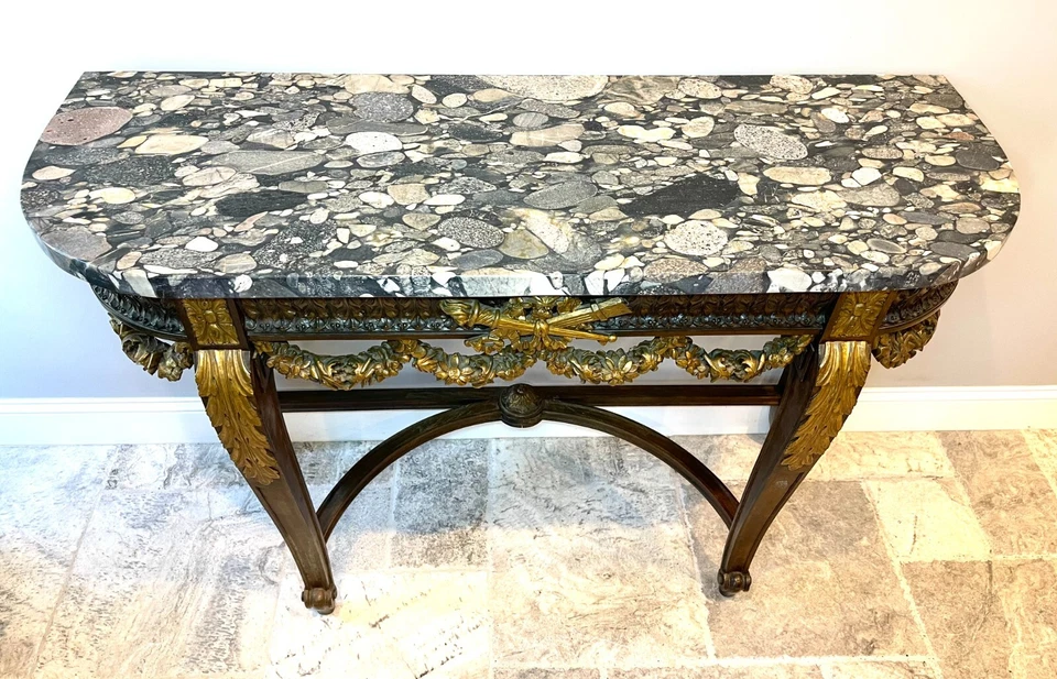 Suporte de mesa console tampo mármore francês antigo 1850–1899 - Imagem 2 de 4
