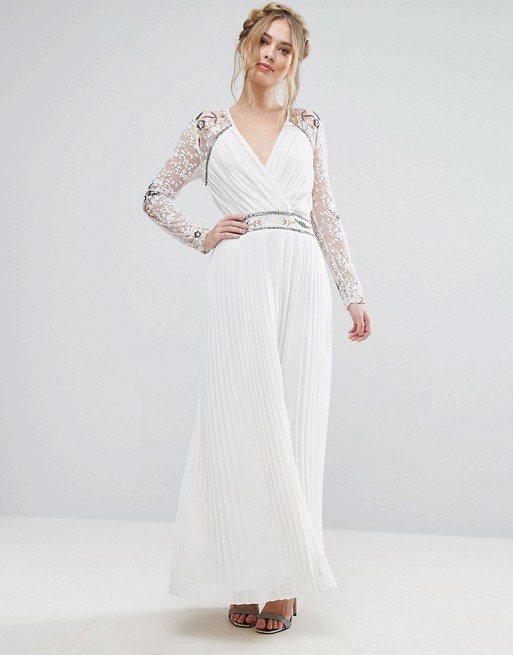 FROCK and FRILL WHITE PLEATED BEADED LACE BRIDAL MAXI DRESS K 8 | eBay UK