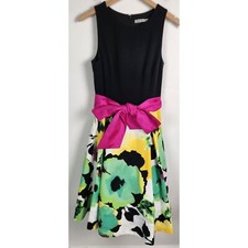 Eliza J. Women's Sz. 8 Black & Floral Fit & Flare Sleeveless Dress