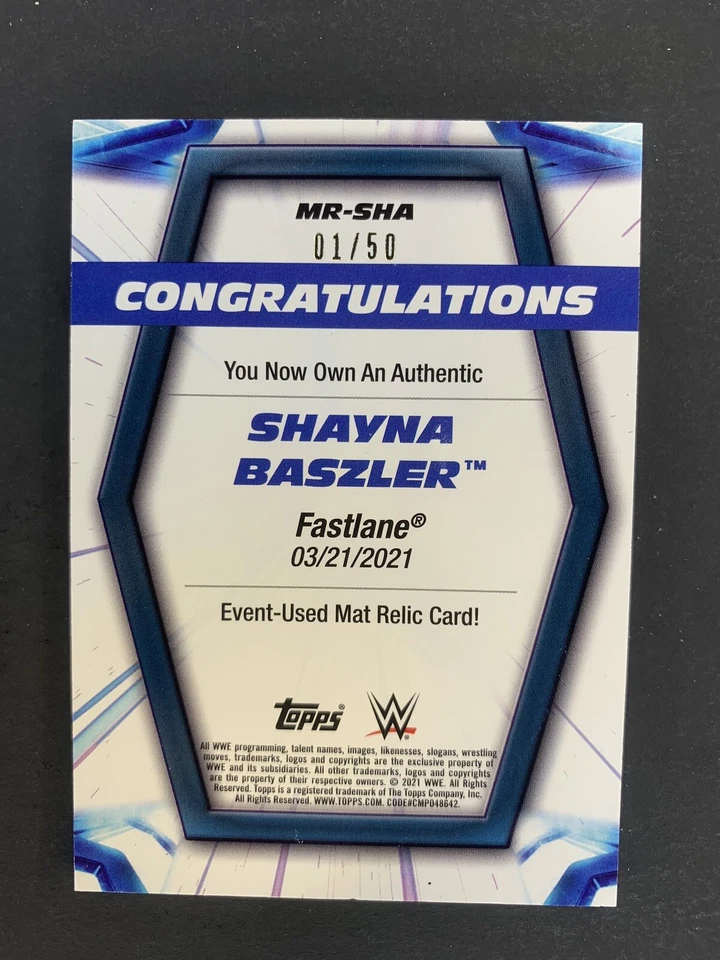 SHAYNA BASZLER WWE 2021 Topps Women's Division Event Used Mat Relic Green /50 - Image 2 of 2