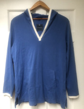 NWT Lands End M 10-12 Blue/White Trim V Neck Hoodie Swim Cover Up Tunic