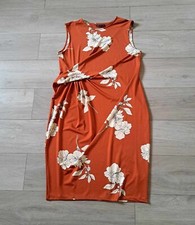 M&S Rust Red Stretch Dress Wiggle Side Ruching Smart Office UK18