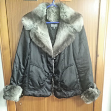 Warm Stylish Kenar Women Padded Black Fur Collar Pockets Button Coat Size 16