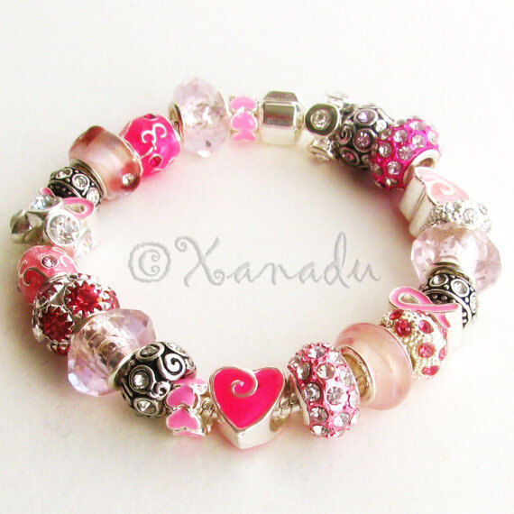 Pink Warrior Breast Cancer Awareness Pink Ribbon European Style Charm Bracelet