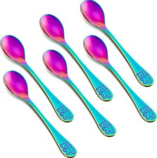 6 Pieces Kids Rainbow Spoons Stainl Steel Rainbow Toddler Cutlery