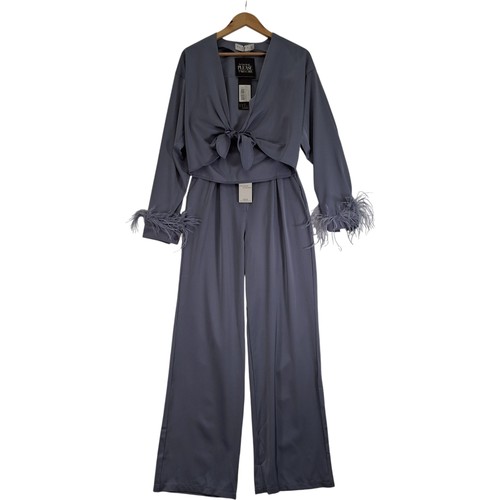 Club L London Feather Two Piece Outfit UK 8 Blue Tie Front Tags Preloved  - Foto 1 di 11