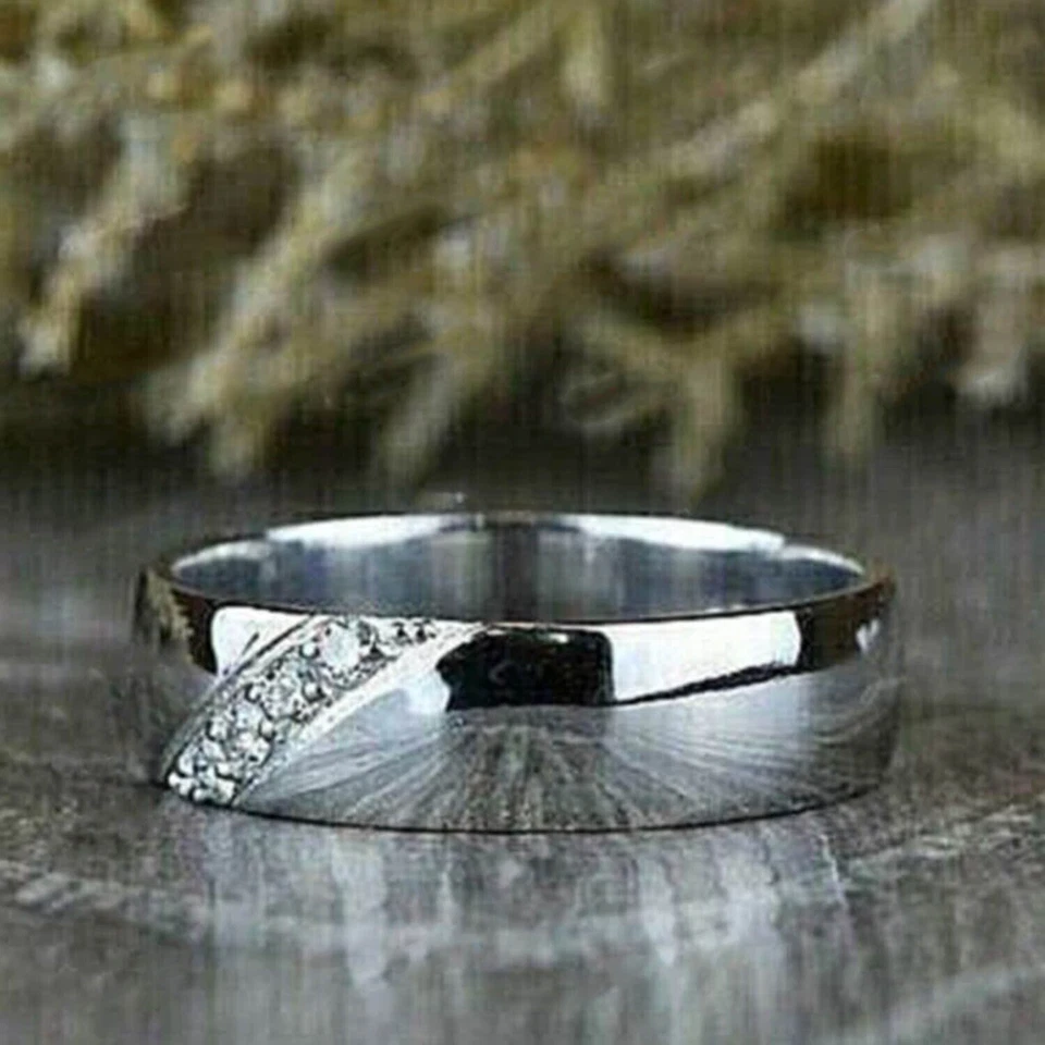 Bague alliance homme diamant taille ronde 2 carats plaqué or blanc 14 carats - Photo 2/4