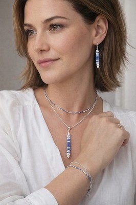Handmade Blue Jewelry Set Beaded Minimalist Elegant Set for Women and Girls