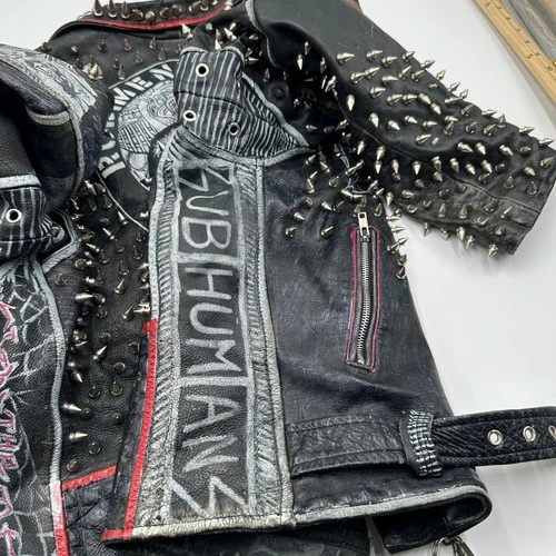 Vintage Leather Sheen Rudimentary Peni Studded Rare Wearable Art Punk Jacket image 17
