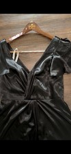 Dress Azazie Soren StretchBlack A-Line Pleated Stretch Satin DressSize A12
