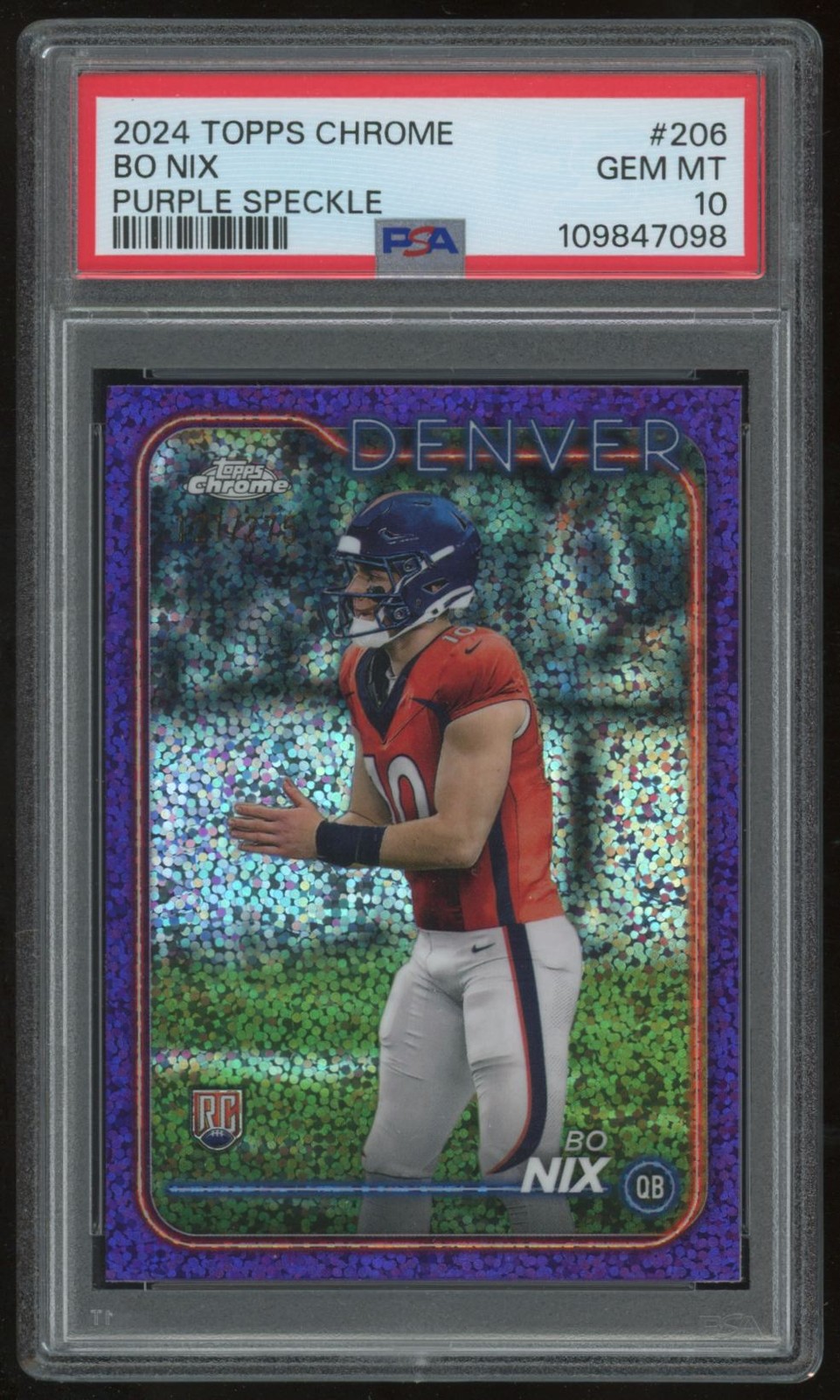 BO NIX 2024 TOPPS CHROME #206 PURPLE SPECKLE REFRACTOR /275 RC PSA 10