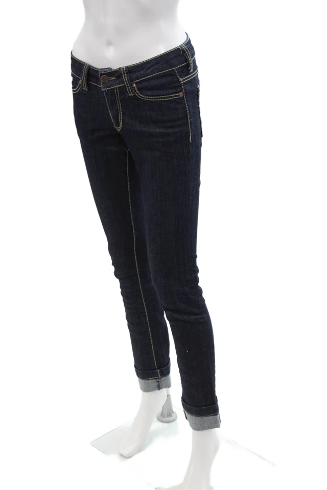 Женские узкие джинсы из хлопка Serfontaine темная стирка с манжетами синие размер 25 - Изображение 2 из 4