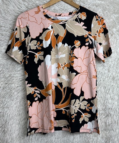 Liz Claiborne Damen Freizeit Top S Mehrfarbig Blumenmuster Rundhals Kurzarm