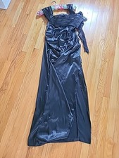Fashion Nova 1X Black Dress  Prom Dance Fall In Love Tonight Satin Maxi Dress