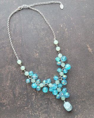 Robert Rose Necklace Aqua Green Beaded Chunky Bib 16 In Womens Statement Jewelry