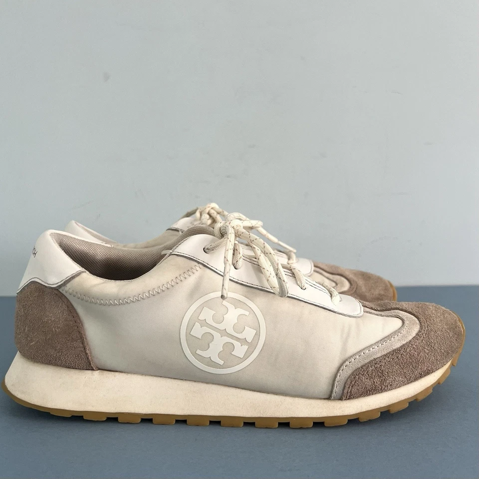 Tory Burch Annie Zapatillas Corredoras Nylon Gamuza Marfil Blanco Mujer Talla 9 Foto 3 de 4