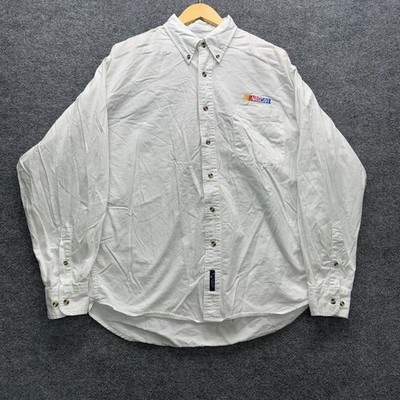 Port Authority Shirt Men's Large White Long Sleeve Button Down NASCAR Cotton