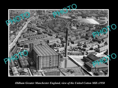 Oldham G/M England Aerial View United Cotton Mill 1950 Old Large Historic Photo