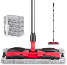 Mopa de microfibra plana con 4 paños lavables y mango ajustable de acero 150cm
