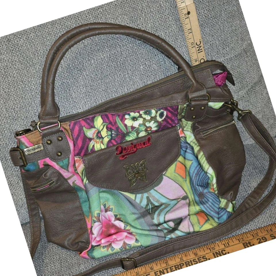 Bolso de Hombro Desigual Cartera Estampado Floral Convertible Marrón Colorido Foto 2 de 4