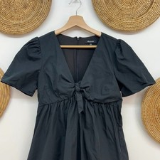 Madewell Neutral Black Preppy Knotted Tie Short Sleeve Mini Dress 2