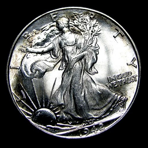 1942 Walking Liberty Half Dollar Silver ---- Gem BU+ Condition Coin ---- #158M