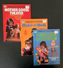 Vtg 70s Whitman Press-Out Books 3 Books Mother Goose, Mask, Clowns - Unpunched