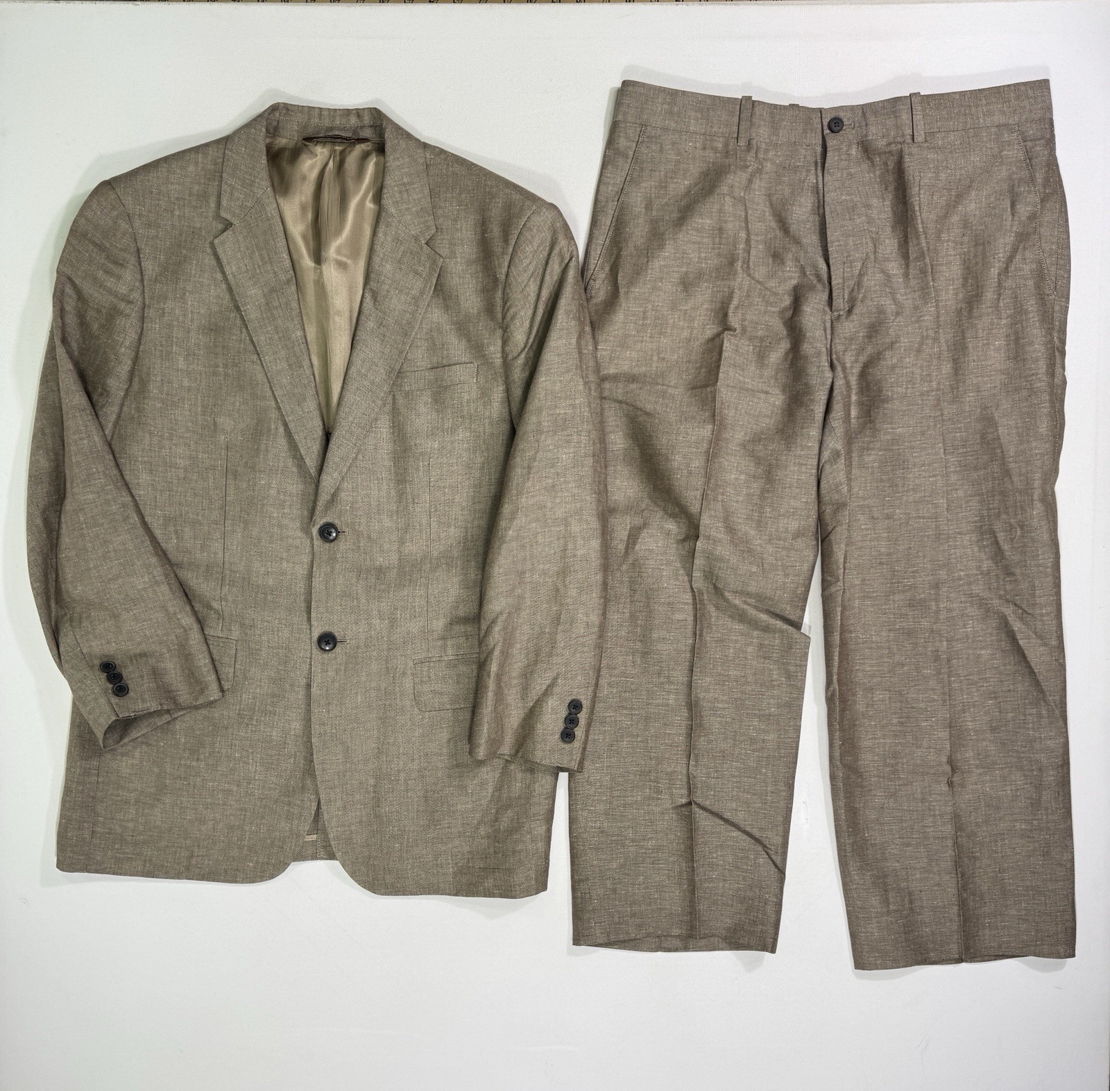 Perry Ellis 2 Piece Suit 40S Jacket 34x25 Pants Linen Natura