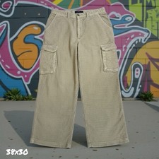 VTG 90s Culture Pants Mens 38x32 Corduroy Cargo Tan Wide Leg Baggy Skate