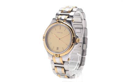 Vintage Gucci 9040M 35mm Gold Dial Silver Two Tone Quartz  display picture 1