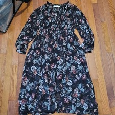 ASTR The Label Black Floral V-Neck Midi Dress Longsleeve Spring XS Anthropologie
