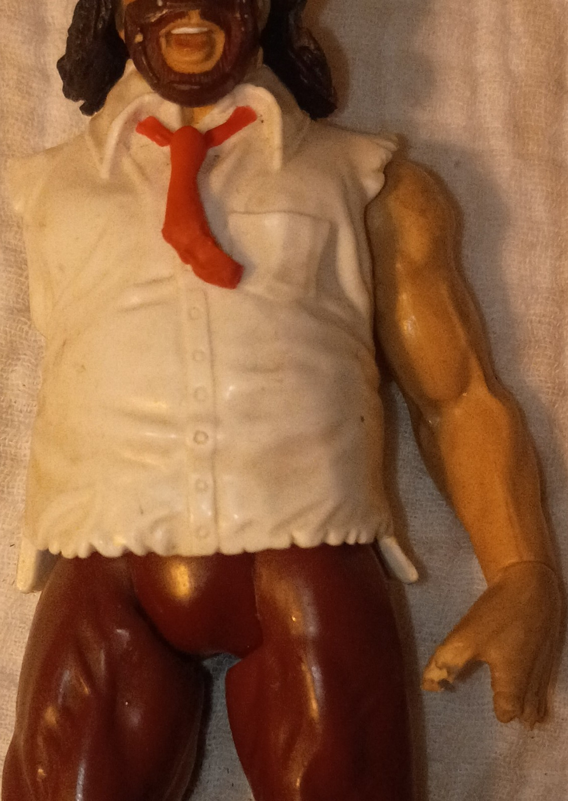 Wrestling Action Figure - Plastic White Shirt, Red Tie, Brown Pants, Black