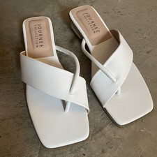 Journee Collection White Mina Sandals 1" Block Heel Point Square Toe Size 8.5