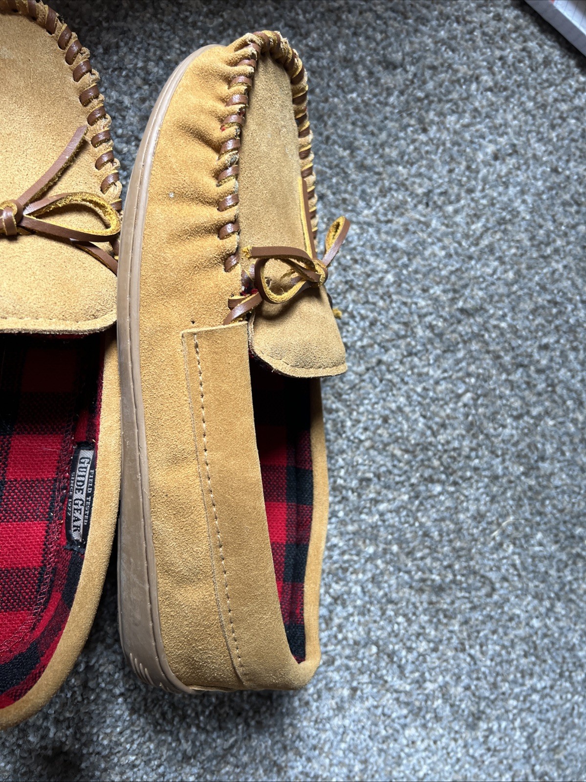 PANTOFOLA D’ORO Nuovo Guide Gear mocassini da uomo in pelle trapper marrone taglie pantofole taglia 7 uomo