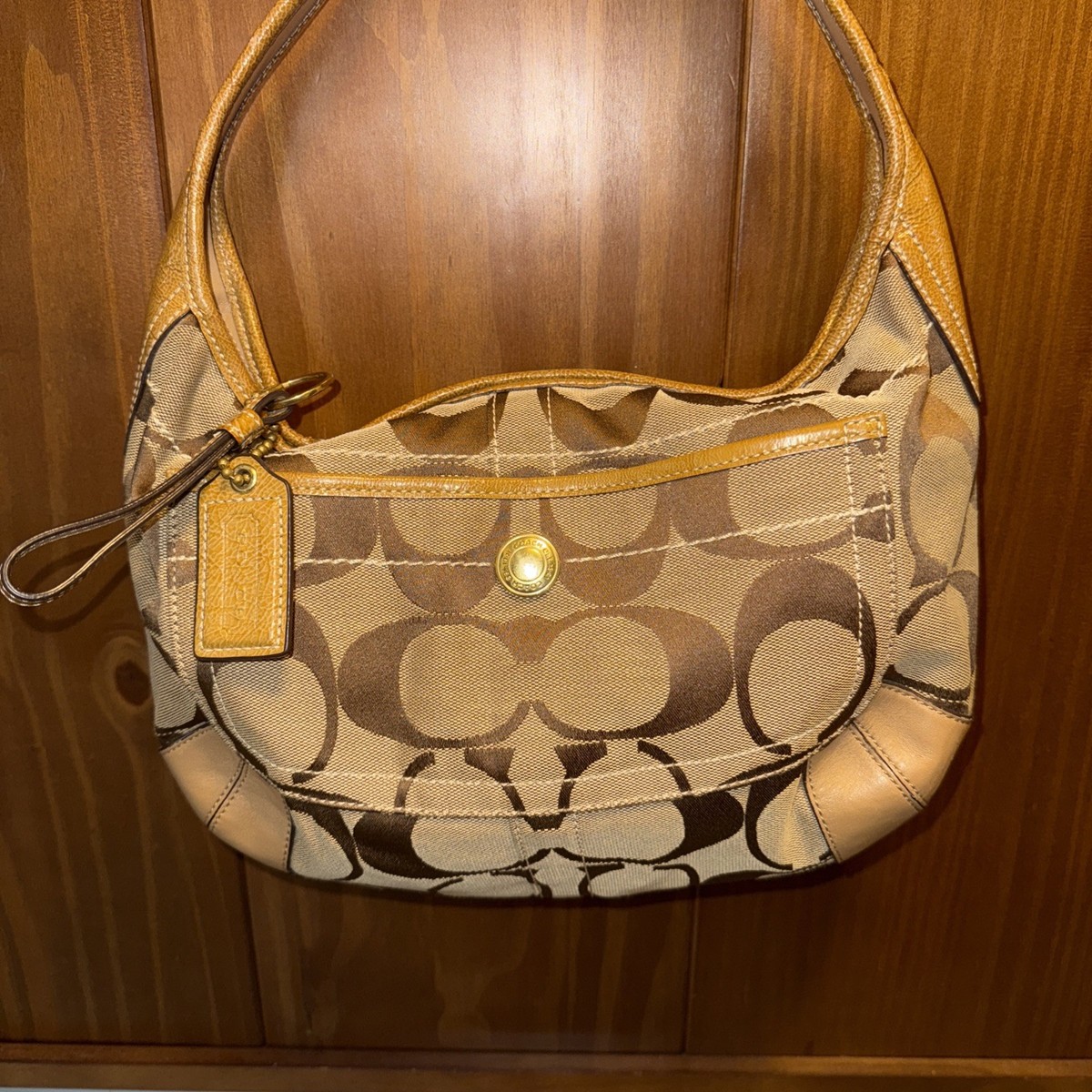 Coach Purse 11600 Ergo Brown Signature Khaki Leather and Jacquard 