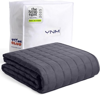 YnM Weighted Blanket 15 lbs 48 x 72 Inch | Cooling Glass Beads All Season | Dark