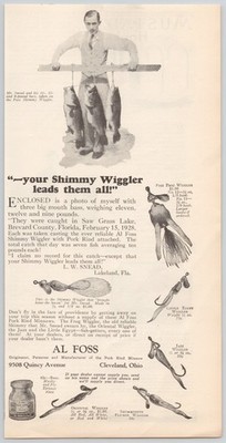 Foss Shimmy Wiggler L W Snead Florida Pork Rind 1928 Vintage Print Ad