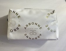 Arbonne Makeup Bag White Gold Logo Zippered