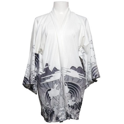 Kimono, Größe: L, Weiß/Grau/Schwarz, Print, Damen #GiD