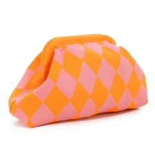 Woven Clutch Purse for Women Summer Beach Bag Casual Colorblock Evening Orange
