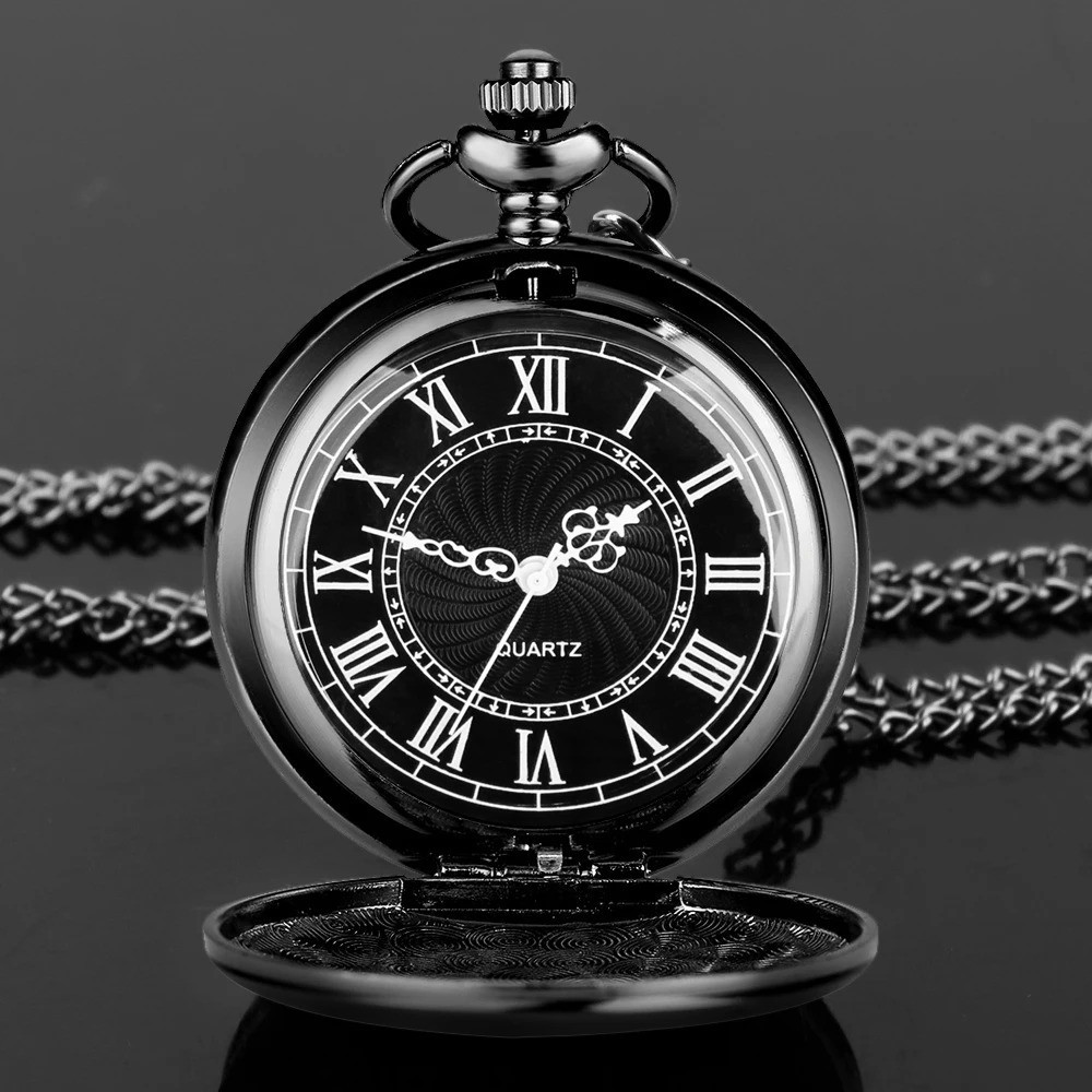 37cm Vintage Quartz Pocket Watch Steel Fob Chain Roman Numeral Dial Pendant AU