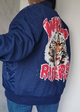 Designer Zoe Karssen Navy Bomber Jacket Printed Back Oversized Look Tiger Print