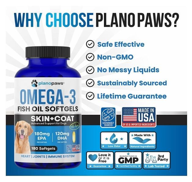 Omega 3 Fish Oil for Dogs - Better than Salmon Oil - Reduce Itch, Shedding 180ct