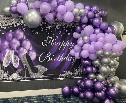 7x5Ft Purple Silver Happy Birthday Party Backdrop Photography Background - Picture 5 of 6