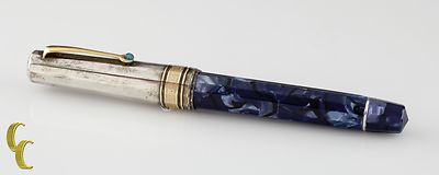 Omas Celluloid Paragon Blue Royale Rollerball Pen w/ Stainless Steel Cap