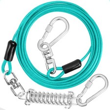 10Ft Dog Tie Out Cable Dog Runner Cable with Swivel Hook and Shock Spring