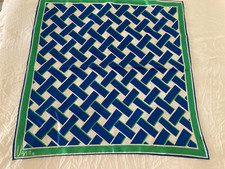 Vera Neumann Graphic Print Scarf cobalt blue green on white- 23 x 23 in.
