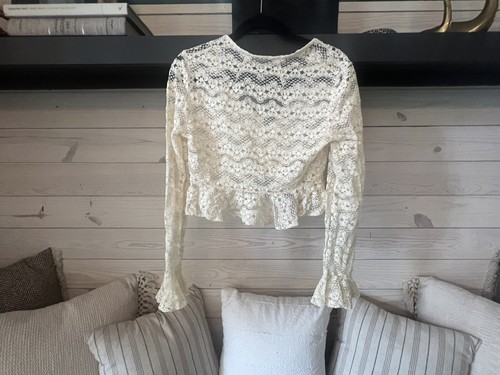 Cárdigan Bolero Margarita Vintage Encaje Volantes Blanco Hecho a Mano Años 60’s Boho Granny - Imagen 11 de 12
