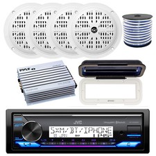 JVC in-Dash Marine Bluetooth Receiver, 4x 5.25" 100W Speakers, Amp, Wire, Cover